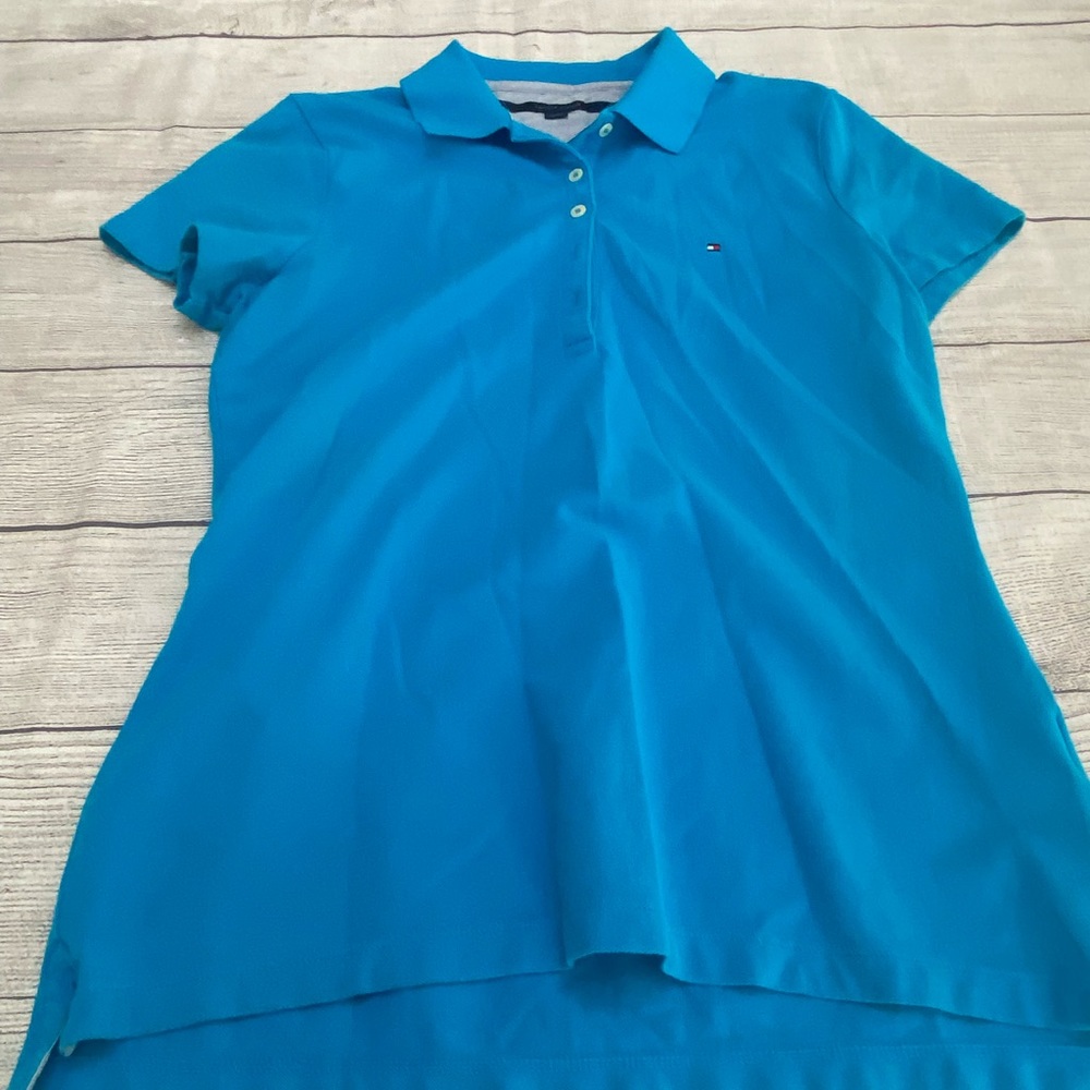 Tommy Hilfiger Women's Polo Shirt Blue Top Short Sleeve Size L Large